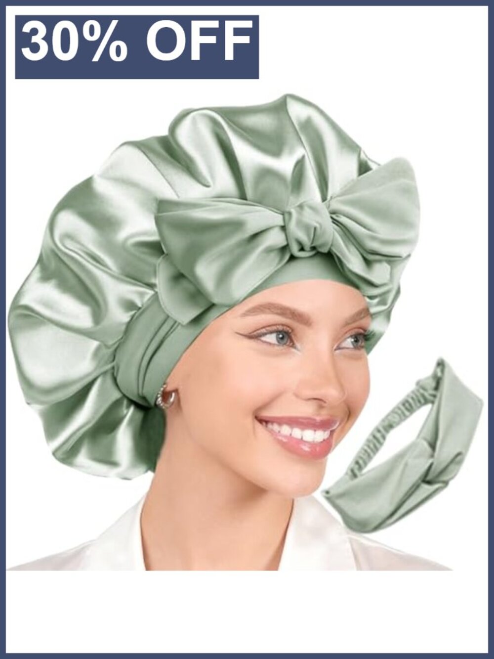 2Pc Silky Satin Sleep Bonnet Hair Wrap Adjustable Soft Band Slip Cap